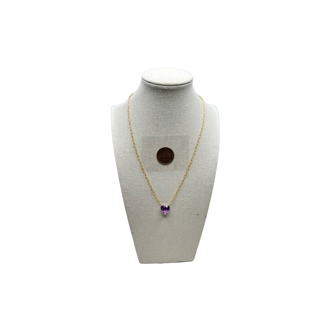 Natural Amethyst Heart 14K Yellow Gold Necklace