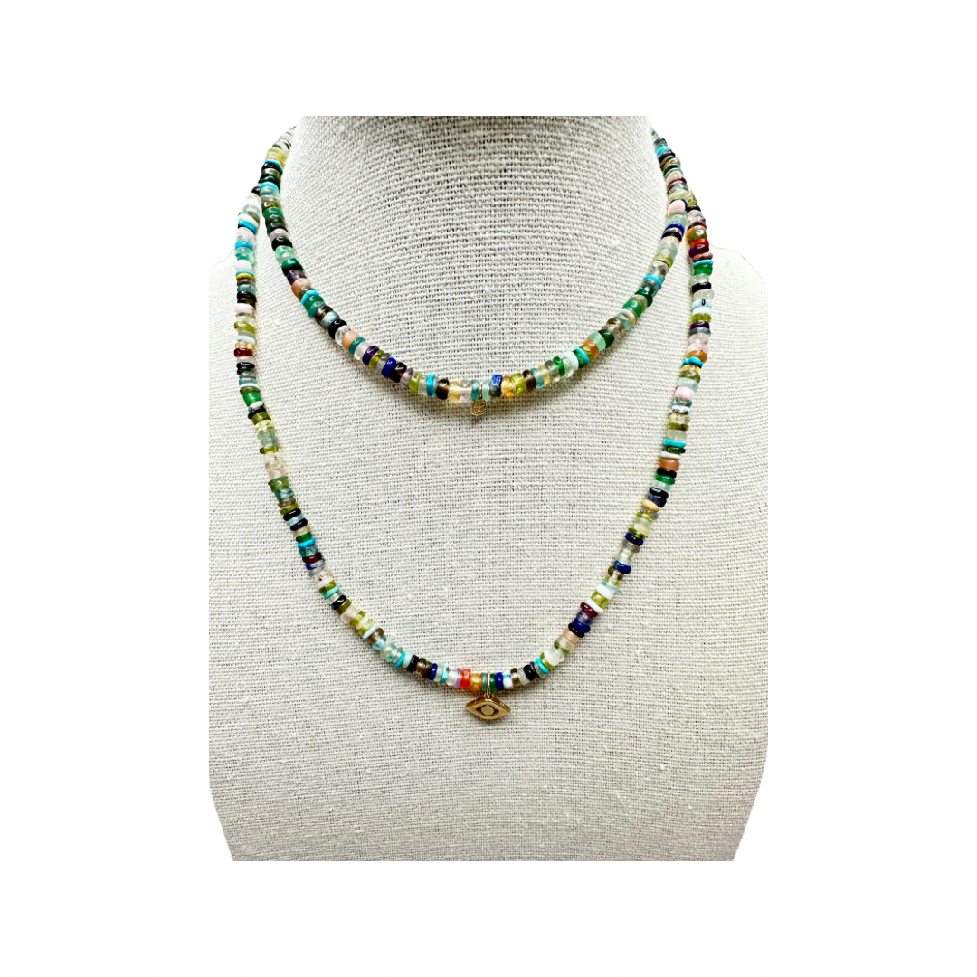 Pure Gold Evil Eye On Rainbow Heishi Necklace - Sydney Evan