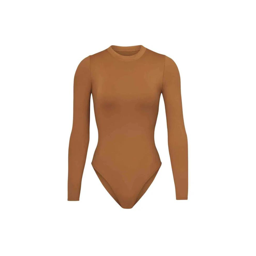 SKIMS Long Sleeve One Piece Swimsuit - Almond - Med