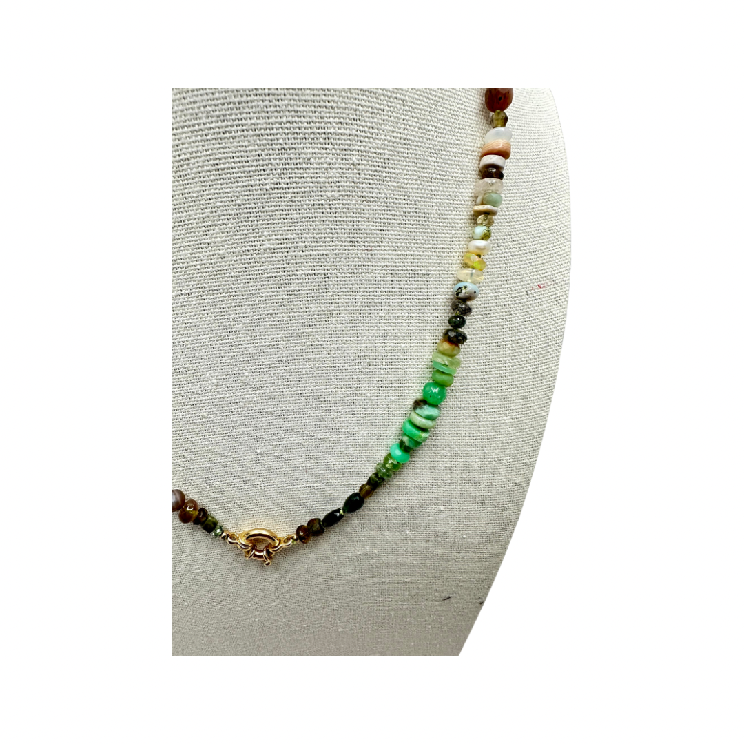 Encirkled Jewelry Camo Gemstone Soup Necklace 14k gold hardware 18”
