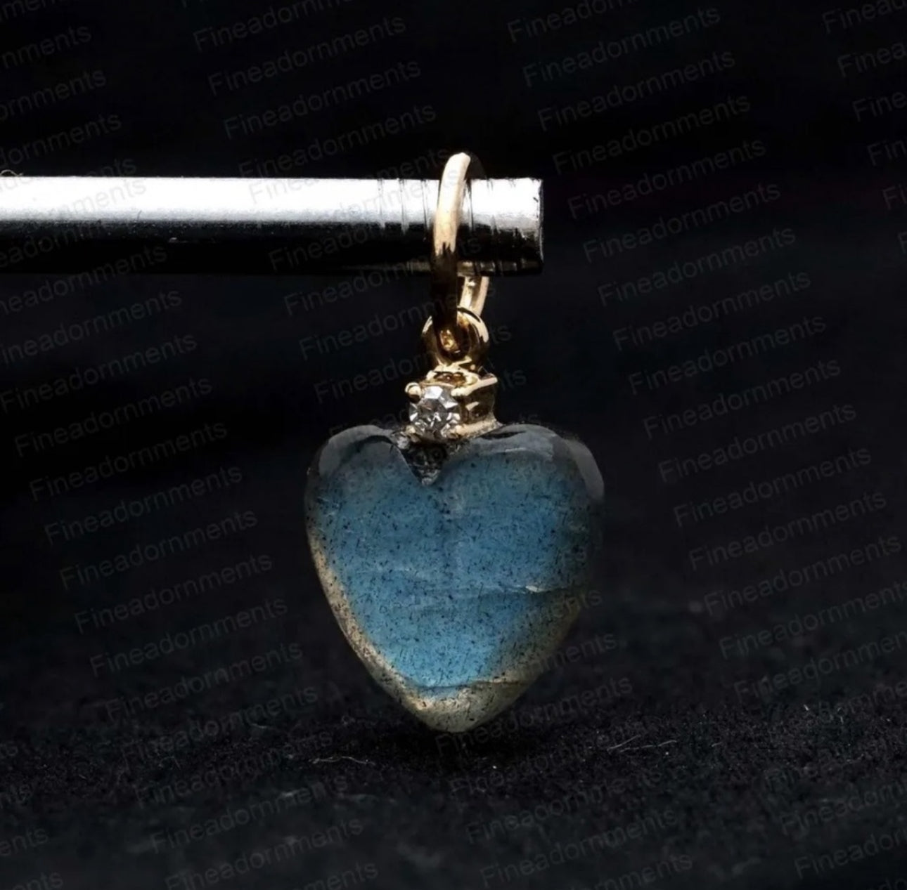 Natural Labradorite Gemstone Heart Charm Pendant Solid 14k Yellow Gold