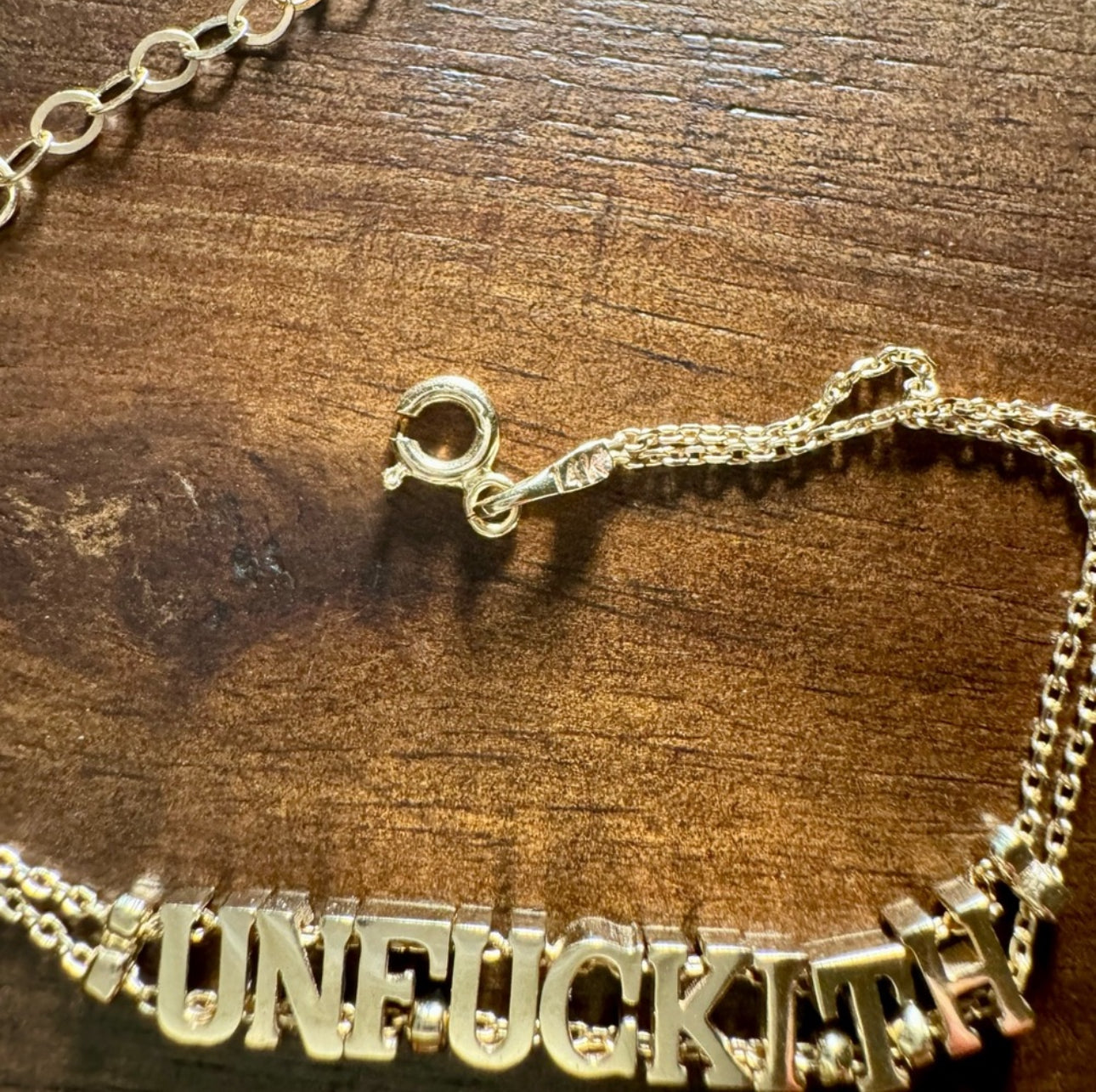 14k Yellow Gold UNFUCKITH letter bracelet 6" + (1.5" Adjustable)