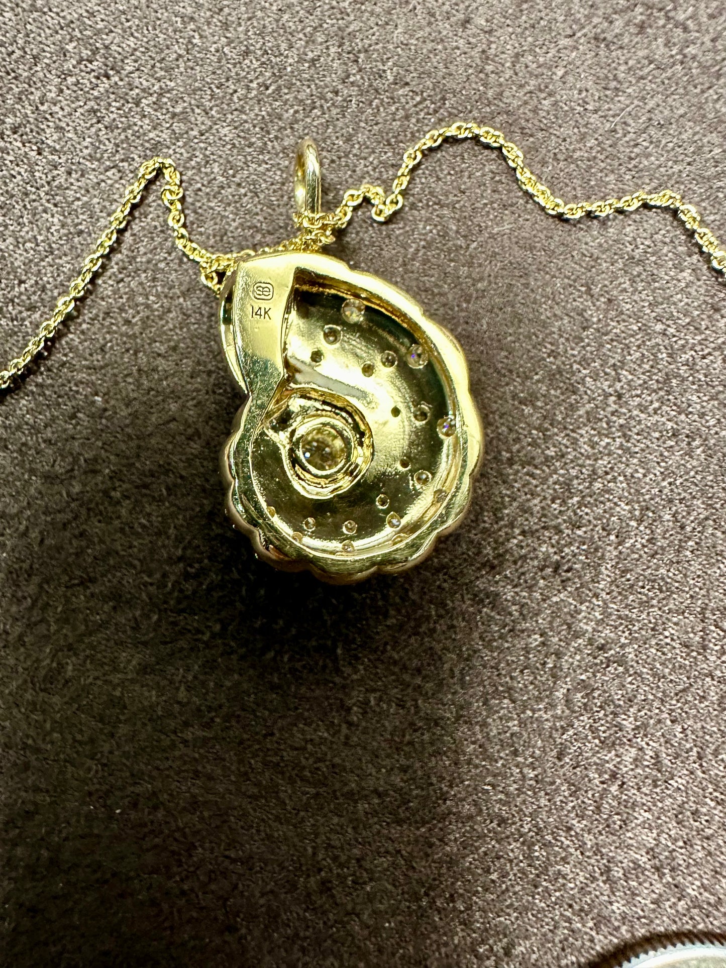 Sydney Evan Gold & Diamond Large Nautilus Shell Charm & 14k YG Cable Chain 18”