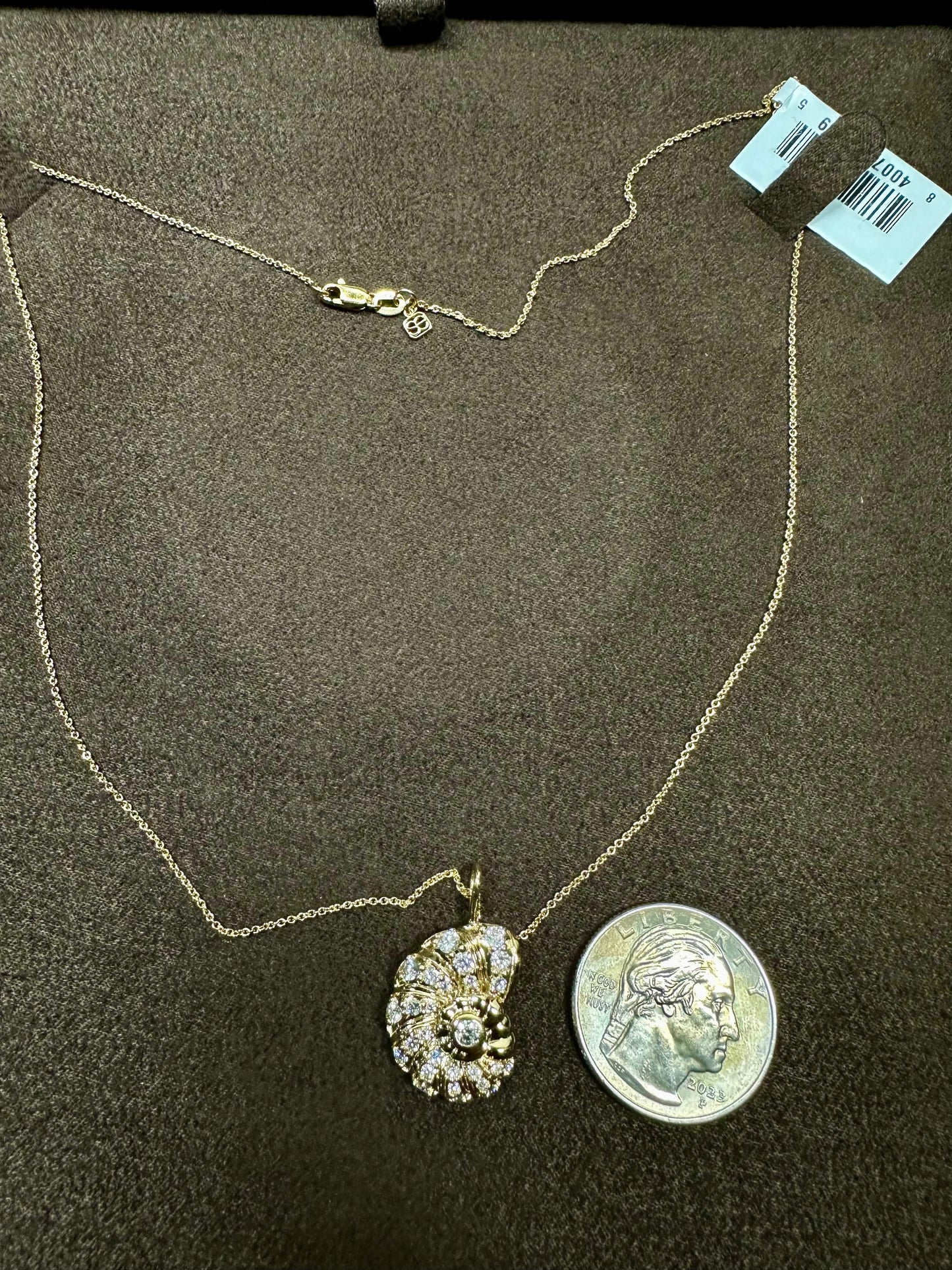 Sydney Evan Gold & Diamond Large Nautilus Shell Charm & 14k YG Cable Chain 18”