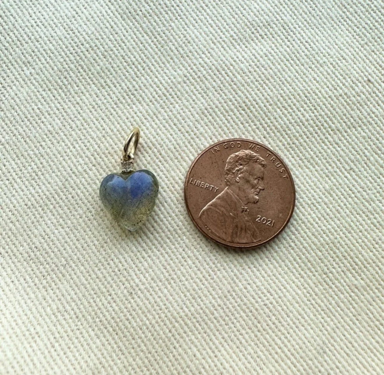 Natural Labradorite Gemstone Heart Charm Pendant Solid 14k Yellow Gold