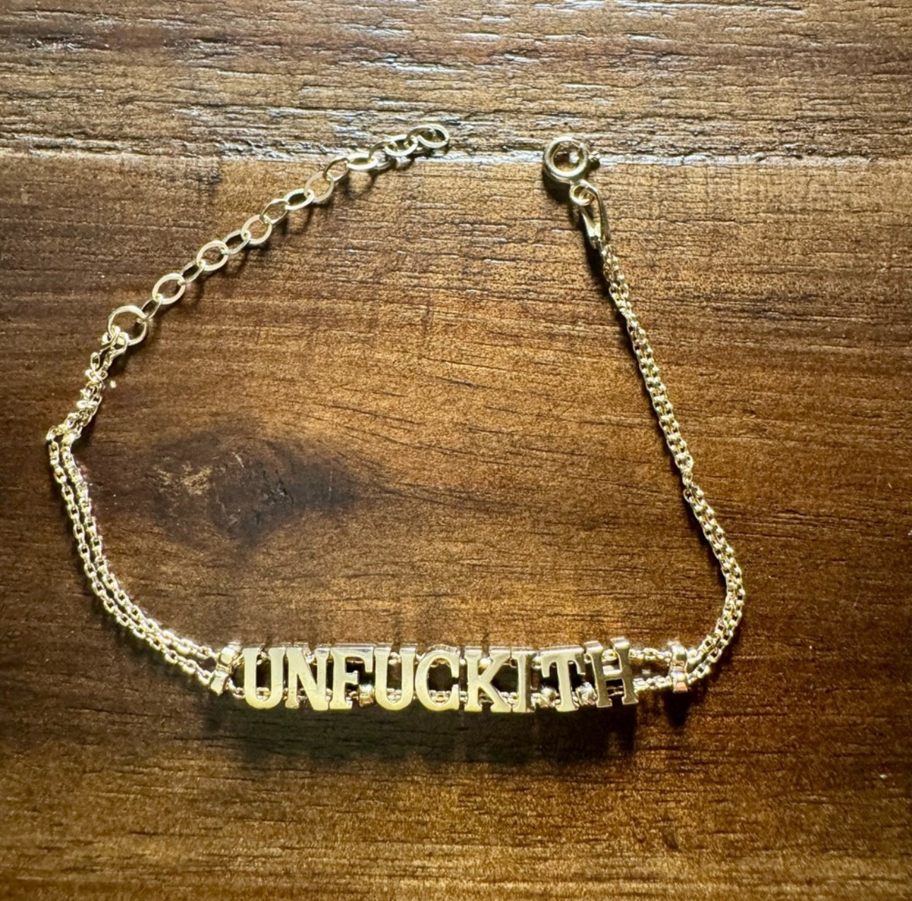 14k Yellow Gold UNFUCKITH letter bracelet 6" + (1.5" Adjustable)