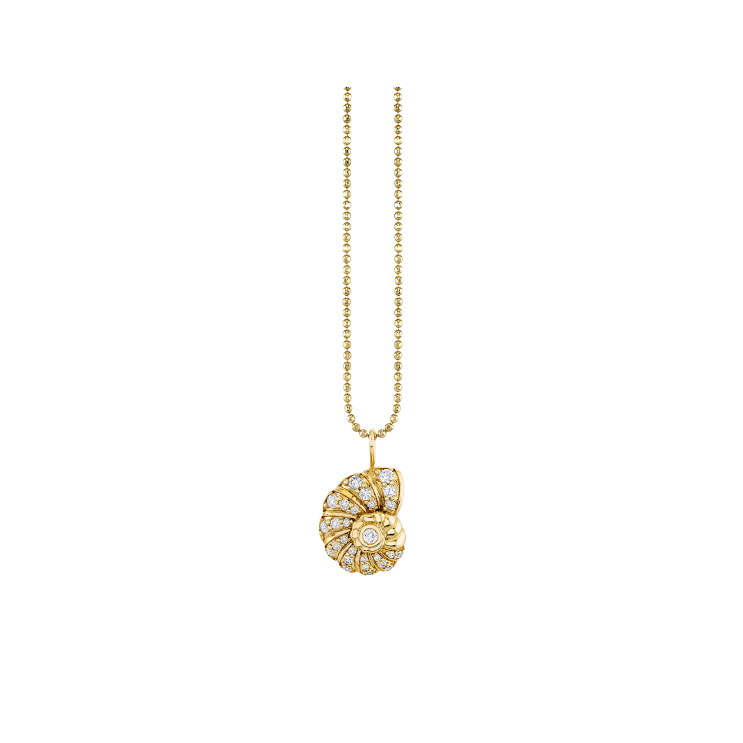 Sydney Evan Gold & Diamond Large Nautilus Shell Charm & 14k YG Cable Chain 18”