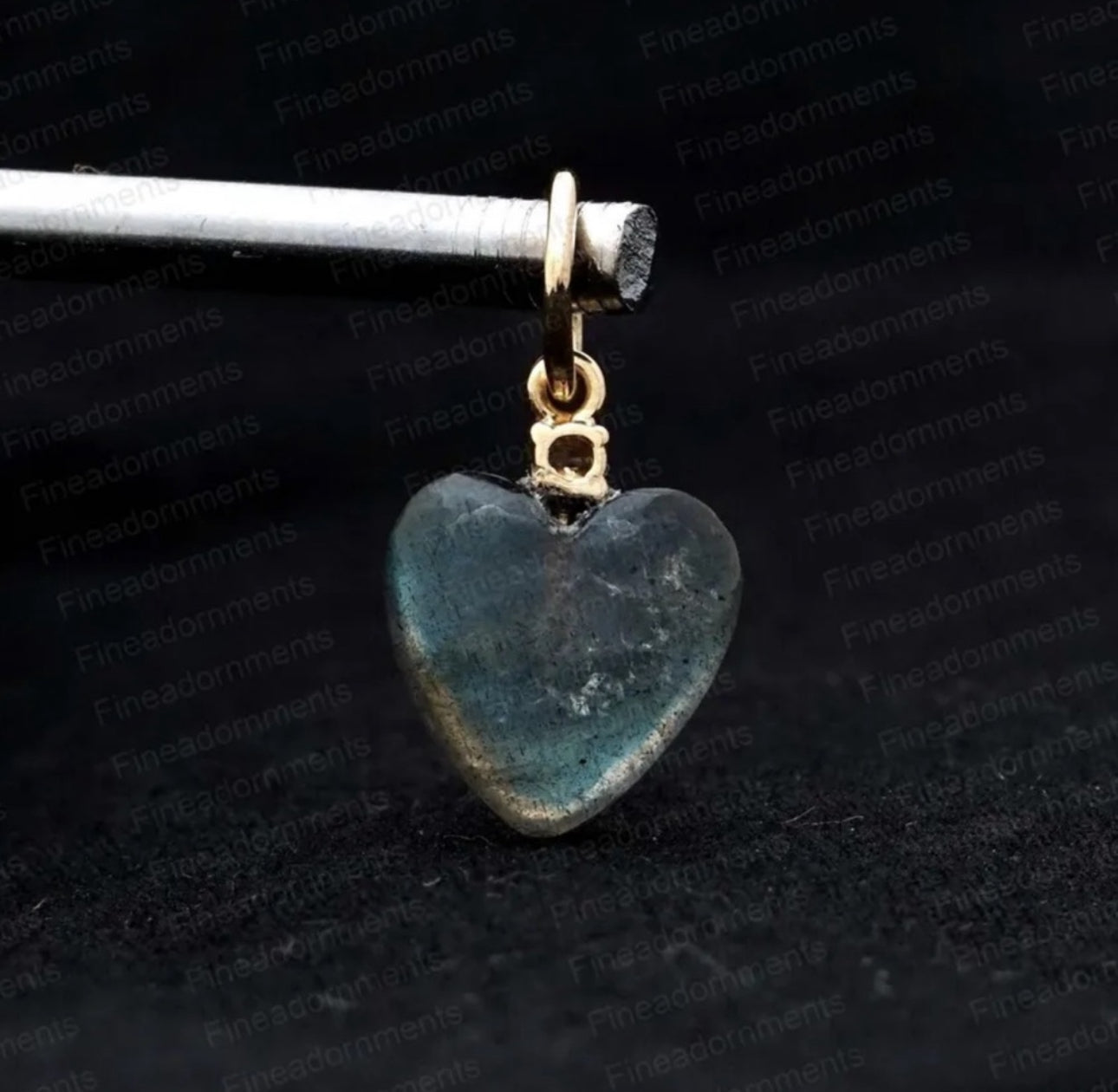 Natural Labradorite Gemstone Heart Charm Pendant Solid 14k Yellow Gold