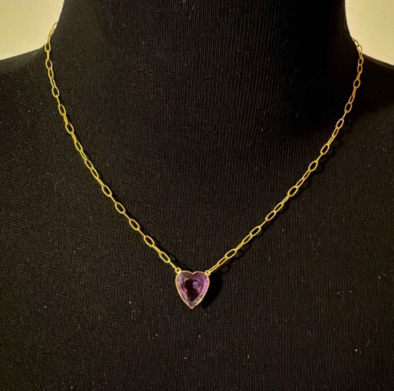 Natural Amethyst Heart 14K Yellow Gold Necklace