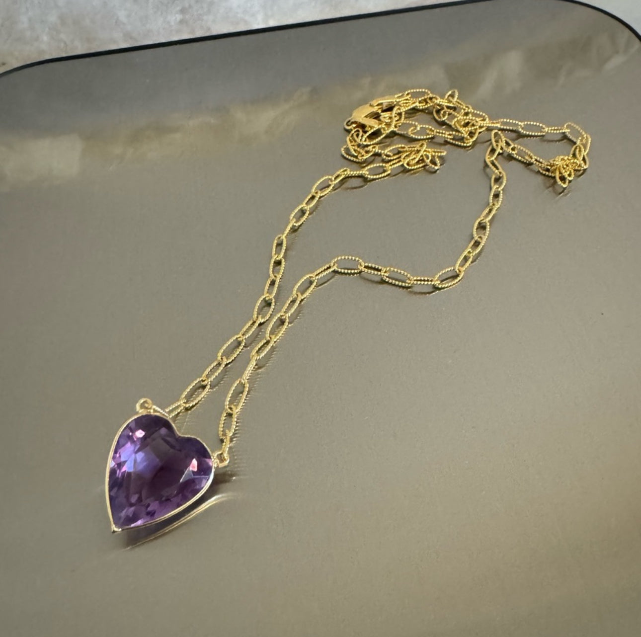 Natural Amethyst Heart 14K Yellow Gold Necklace