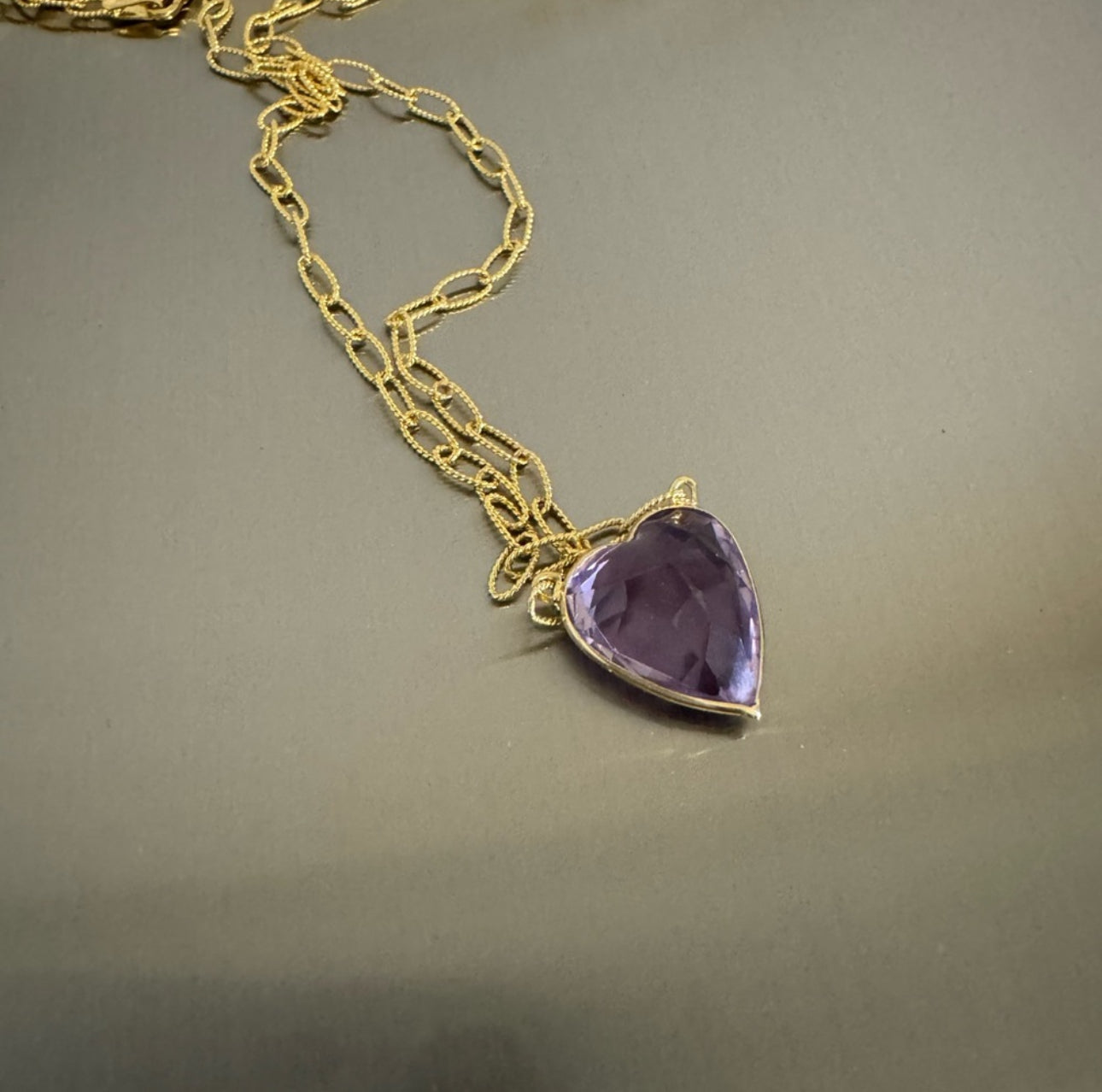 Natural Amethyst Heart 14K Yellow Gold Necklace
