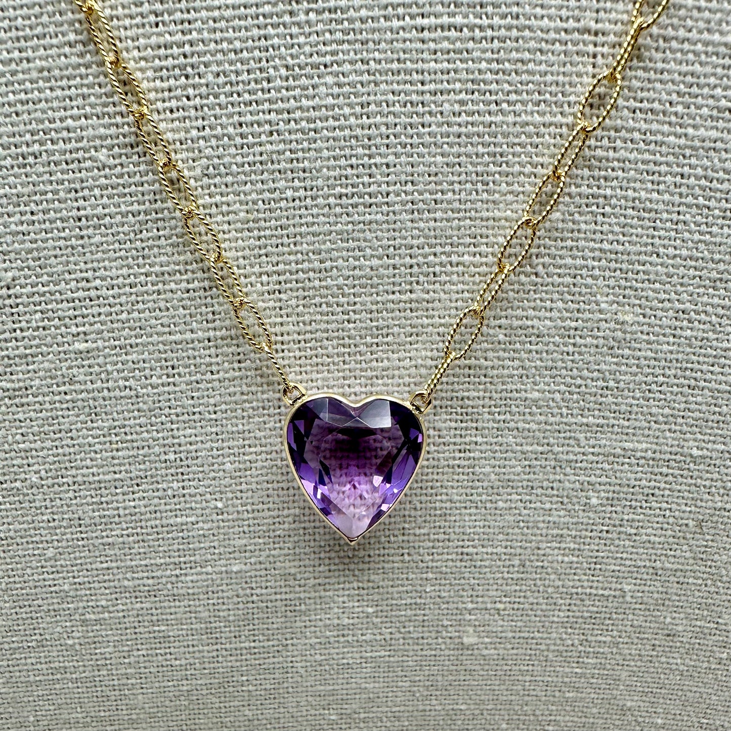 Natural Amethyst Heart 14K Yellow Gold Necklace