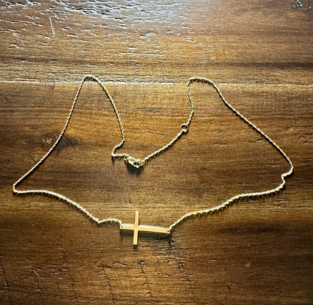14k Yellow Gold Cross Necklace 18”