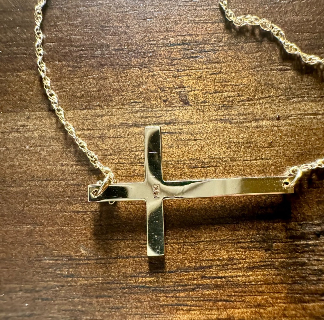 14k Yellow Gold Cross Necklace 18”