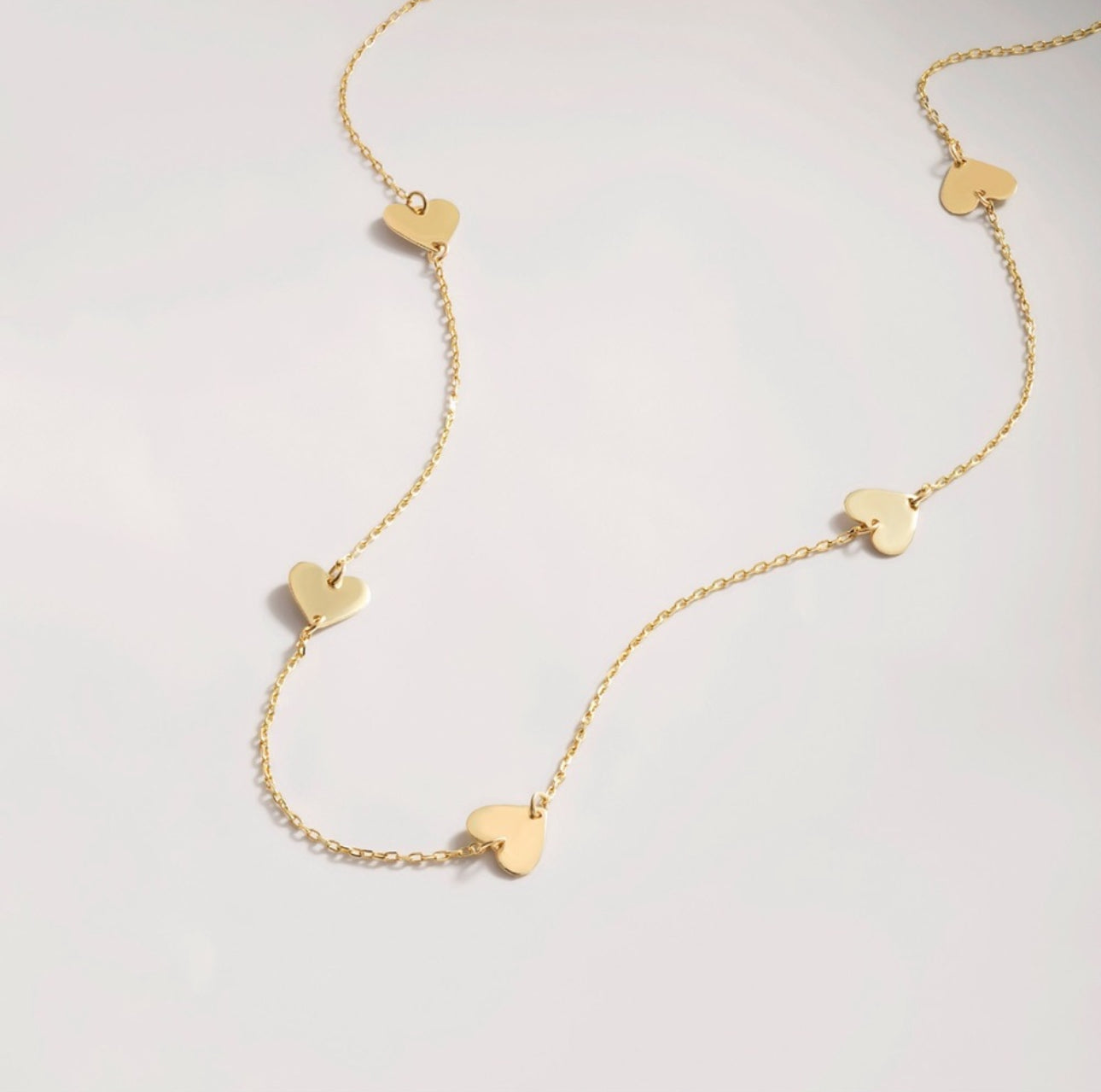 Multi Hearts Station Necklace in 14k Yellow Gold for Women - 5 Heart Necklace
