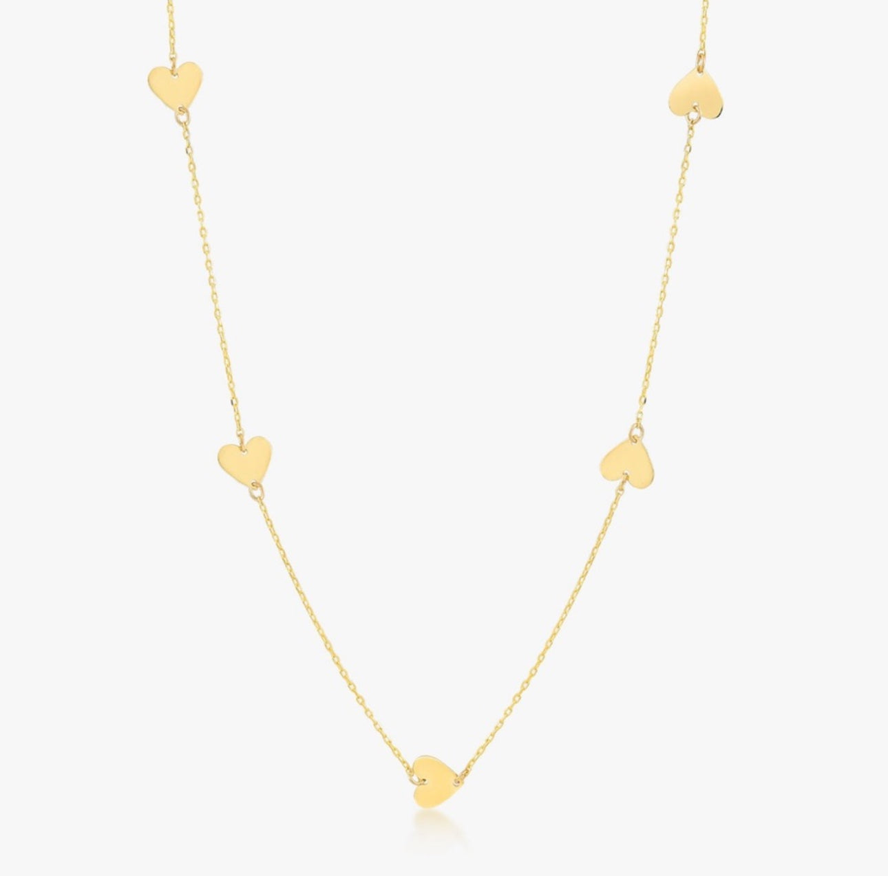 Multi Hearts Station Necklace in 14k Yellow Gold for Women - 5 Heart Necklace