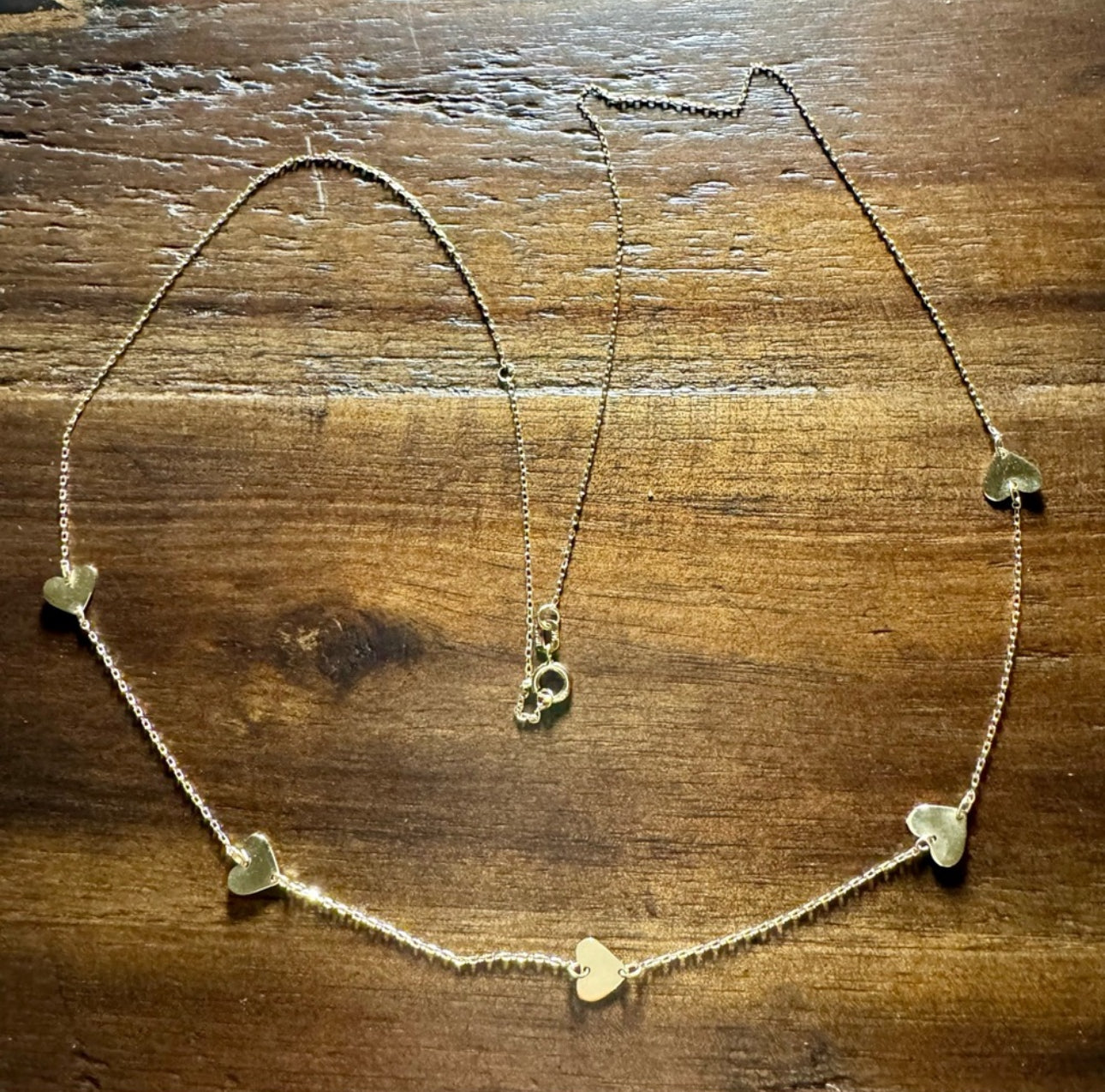Multi Hearts Station Necklace in 14k Yellow Gold for Women - 5 Heart Necklace