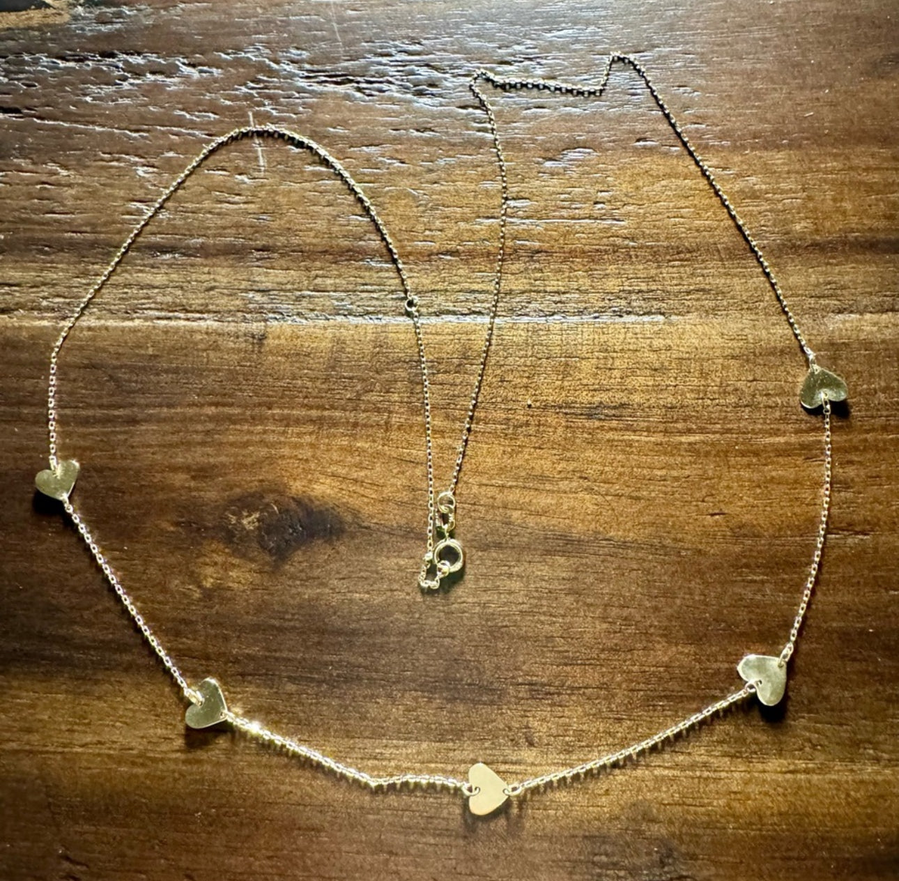 Multi Hearts Station Necklace in 14k Yellow Gold for Women - 5 Heart Necklace