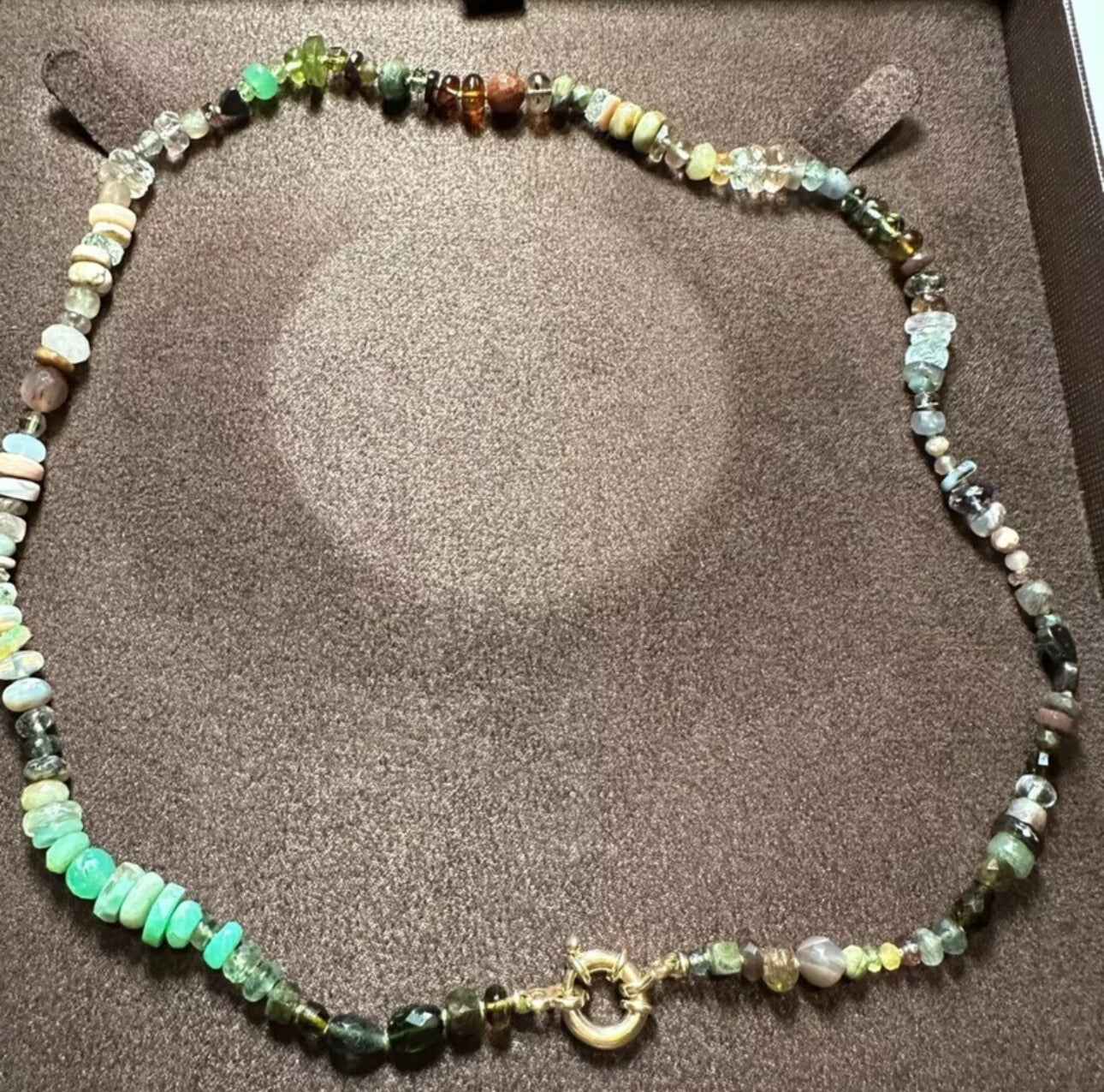 Encirkled Jewelry Camo Gemstone Soup Necklace 14k gold hardware 18”