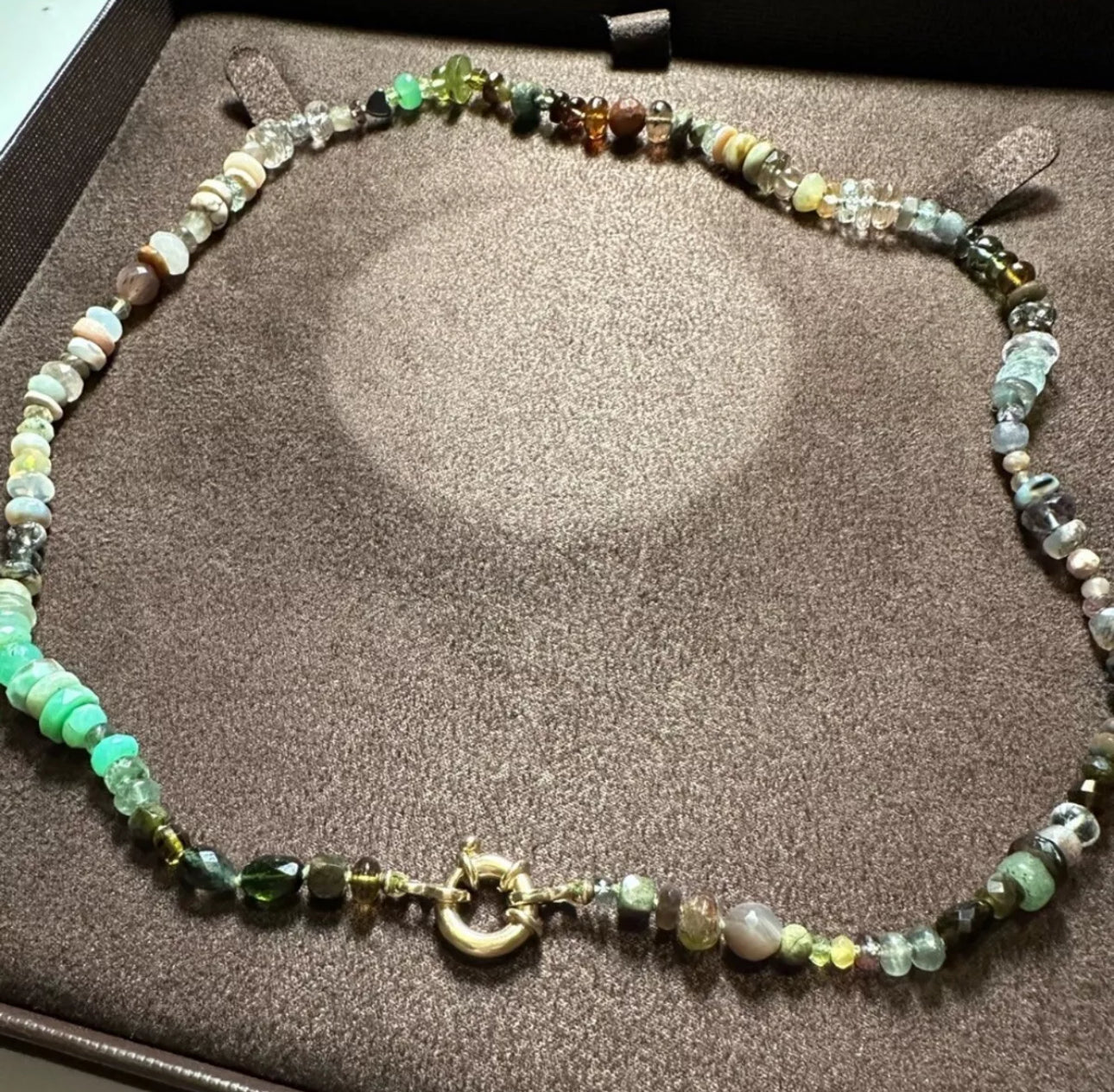 Encirkled Jewelry Camo Gemstone Soup Necklace 14k gold hardware 18”