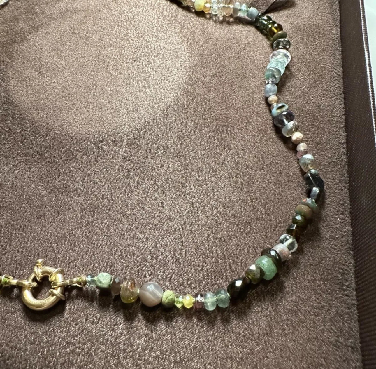 Encirkled Jewelry Camo Gemstone Soup Necklace 14k gold hardware 18”