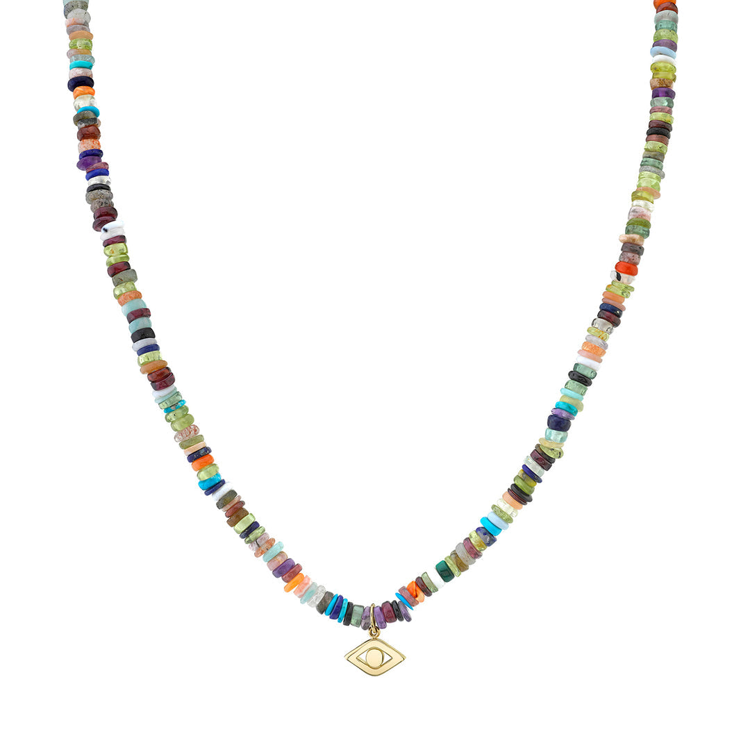 Pure Gold Evil Eye On Rainbow Heishi Necklace - Sydney Evan